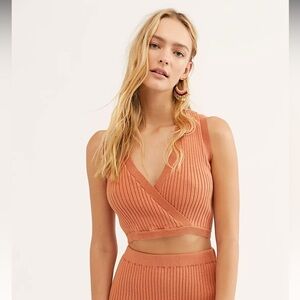 Free People FP Beach Callie Sleeveless V-Neck Ribbed Knit Cropped Top